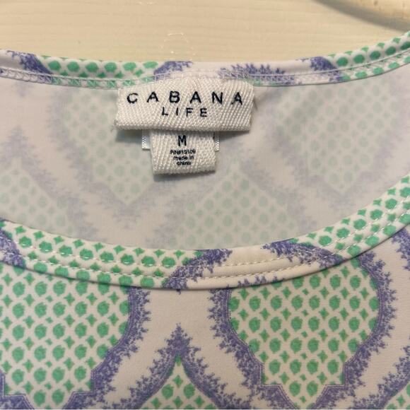Cabana Life T-Shirt Dress in Cabana Coast White Green Purple Lattice Print Sz M - Picture 5 of 7